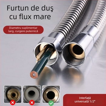 Furtun de duș DLSSG cu debit mare, diametru gros, din oțel inoxidabil, accesorii baie • Model: DLSSG • Presiune nominală: 0.8 MPa • Temperatură de lucru: 90°C • Montaj: filetare • Material: oțel inoxidabil