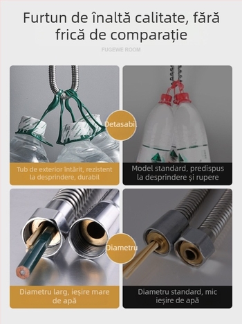 Furtun de duș DLSSG cu debit mare, diametru gros, din oțel inoxidabil, accesorii baie • Model: DLSSG • Presiune nominală: 0.8 MPa • Temperatură de lucru: 90°C • Montaj: filetare • Material: oțel inoxidabil