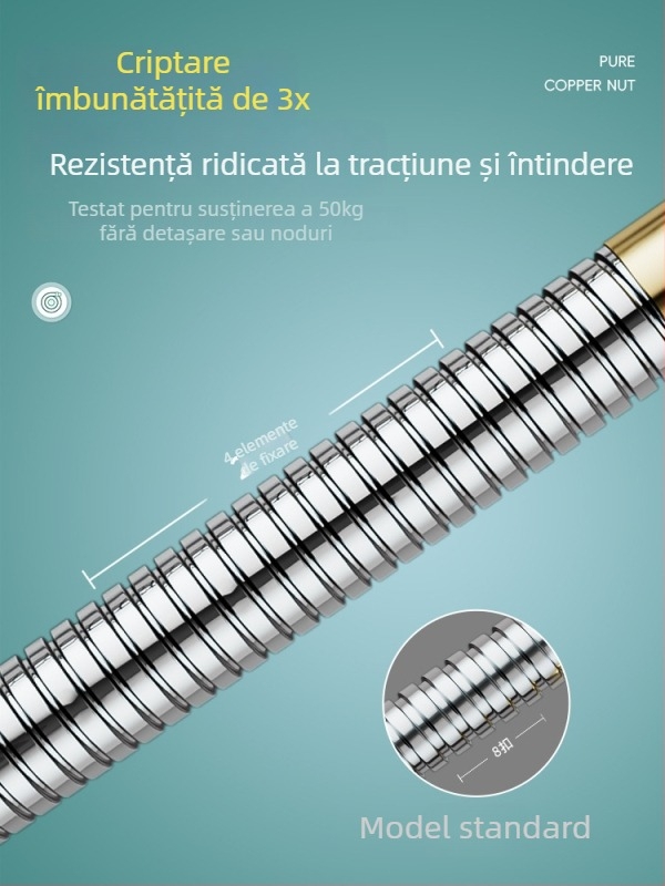 Furtun de duș DLSSG cu debit mare, diametru gros, din oțel inoxidabil, accesorii baie • Model: DLSSG • Presiune nominală: 0.8 MPa • Temperatură de lucru: 90°C • Montaj: filetare • Material: oțel inoxidabil
