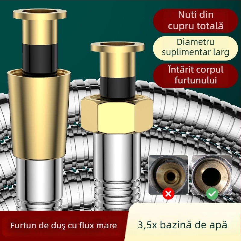 Furtun de duș DLSSG cu debit mare, diametru gros, din oțel inoxidabil, accesorii baie • Model: DLSSG • Presiune nominală: 0.8 MPa • Temperatură de lucru: 90°C • Montaj: filetare • Material: oțel inoxidabil