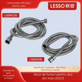 Furtun de duș flexibil din oțel inoxidabil pentru baie, cu conexiune filetată, țeavă extinsă și îngroșată, creștere a presiunii — modele LS064150, LS064200, 1.6 MPa, 0–80°C