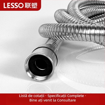 Furtun de duș flexibil din oțel inoxidabil pentru baie, cu conexiune filetată, țeavă extinsă și îngroșată, creștere a presiunii — modele LS064150, LS064200, 1.6 MPa, 0–80°C