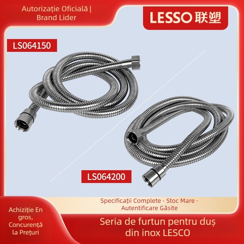 Furtun de duș flexibil din oțel inoxidabil pentru baie, cu conexiune filetată, țeavă extinsă și îngroșată, creștere a presiunii — modele LS064150, LS064200, 1.6 MPa, 0–80°C