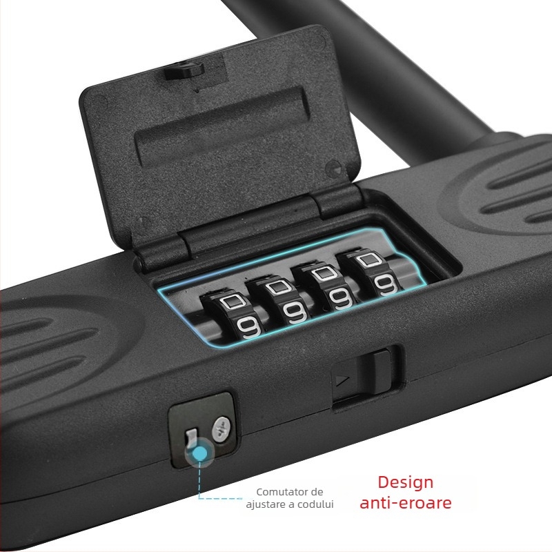 Încuietoare în formă de U cu cifru pentru bicicletă, motocicletă și vehicul electric – Lacăt mecanic cu combinație, corp din aliaj de zinc + PC, braț de 16 mm, stil modern minimalist