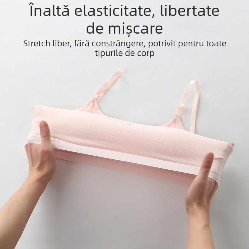 Sutien din bumbac pentru adolescente, cupe 3/4, forme subțiri, bretele fixe dublu, respirabil și confortabil