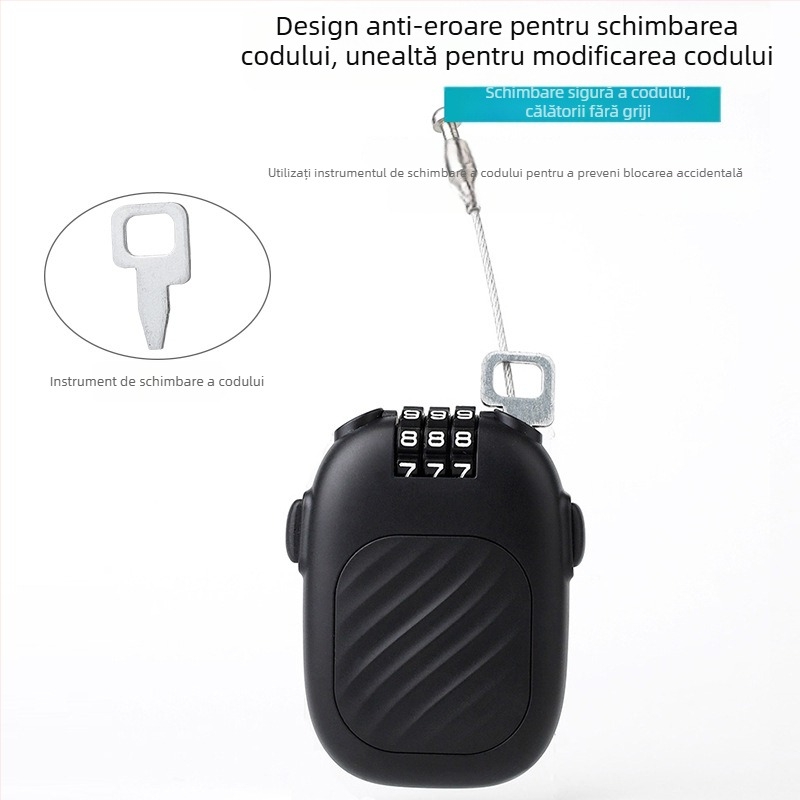 Încuietoare numerică retractabilă cu sârmă de oțel pentru cască de motocicletă, coș, bagaj și mașinuță de jucărie — tijă de 2 mm, ABS plastic + oțel, Model JH13
