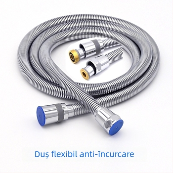 Furtun de duș cu piuliță din cupru și țeavă exterioară din oțel inox, țeavă interioară din cauciuc — anti-încâlcire, articulație universală, model RG002, 3.0 MPa, 1–90°C, conectare filetată