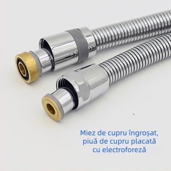 Furtun de duș cu piuliță din cupru și țeavă exterioară din oțel inox, țeavă interioară din cauciuc — anti-încâlcire, articulație universală, model RG002, 3.0 MPa, 1–90°C, conectare filetată