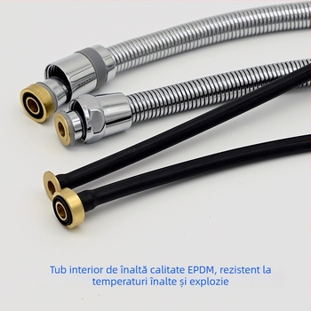 Furtun de duș cu piuliță din cupru și țeavă exterioară din oțel inox, țeavă interioară din cauciuc — anti-încâlcire, articulație universală, model RG002, 3.0 MPa, 1–90°C, conectare filetată