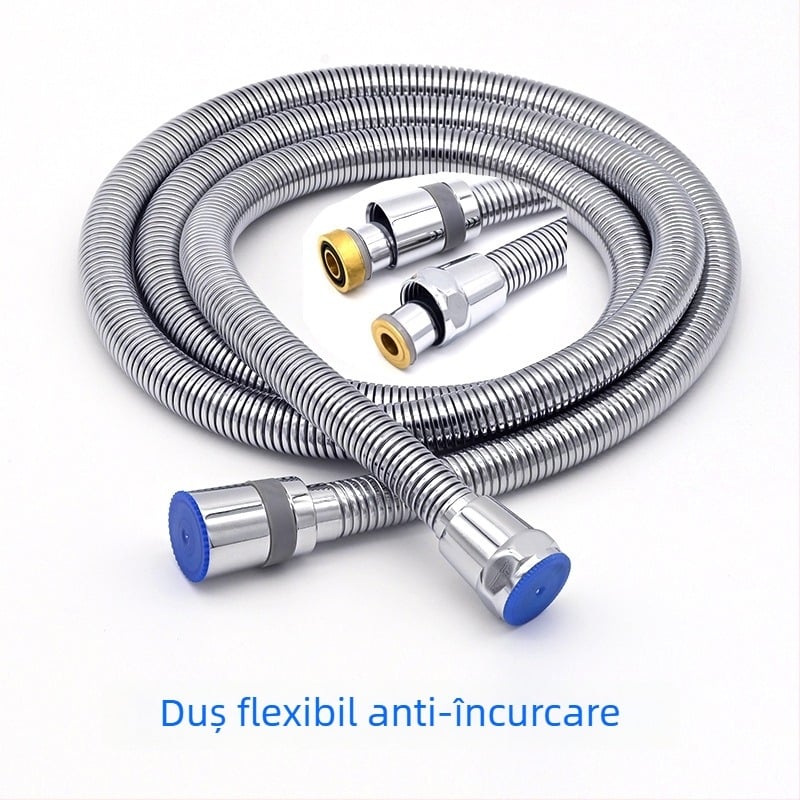 Furtun de duș cu piuliță din cupru și țeavă exterioară din oțel inox, țeavă interioară din cauciuc — anti-încâlcire, articulație universală, model RG002, 3.0 MPa, 1–90°C, conectare filetată