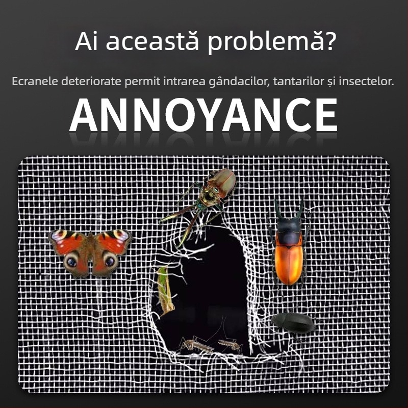 Patch autoadeziv pentru repararea găurilor în plasele de țânțari pentru ferestre și uși