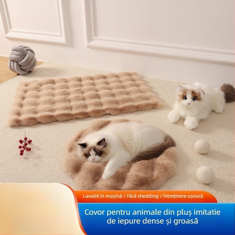 Cuib din velur pentru pisici și câini – cald, antiderapant, circular, pentru interior și utilizare în mașină, toate sezoanele