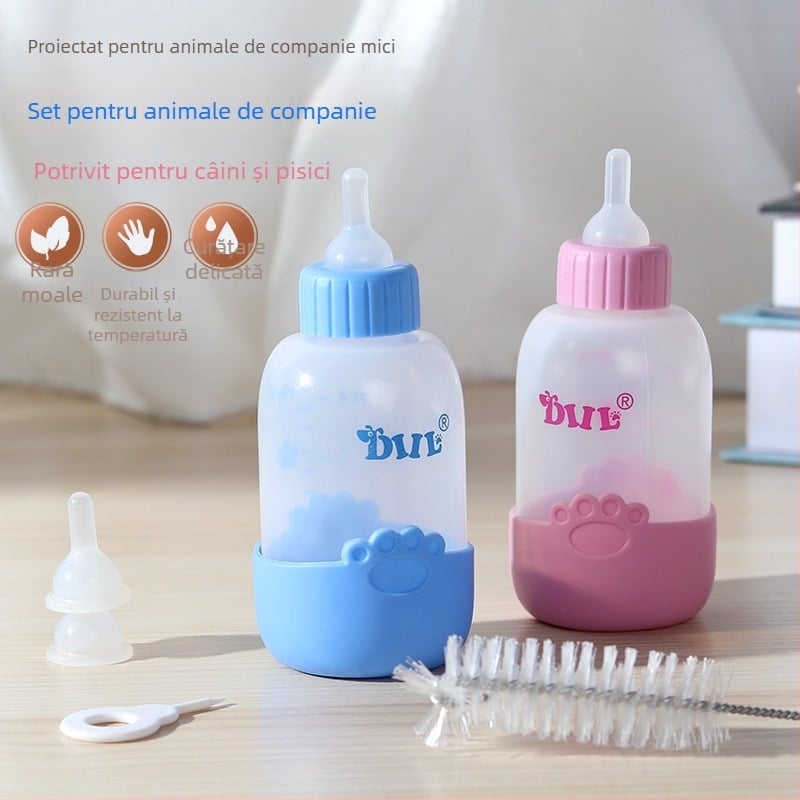 Sticlă de hrănire din plastic pentru animale de companie, 100 ml, pentru pisici, câini, hamsteri și chinchile