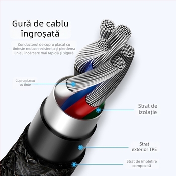 K5G Cablu de încărcare rapidă împletit cu trei interfețe: Lightning, Micro USB și Type-C; 66W Încărcare rapidă; compatibil cu Apple, Huawei, Xiaomi