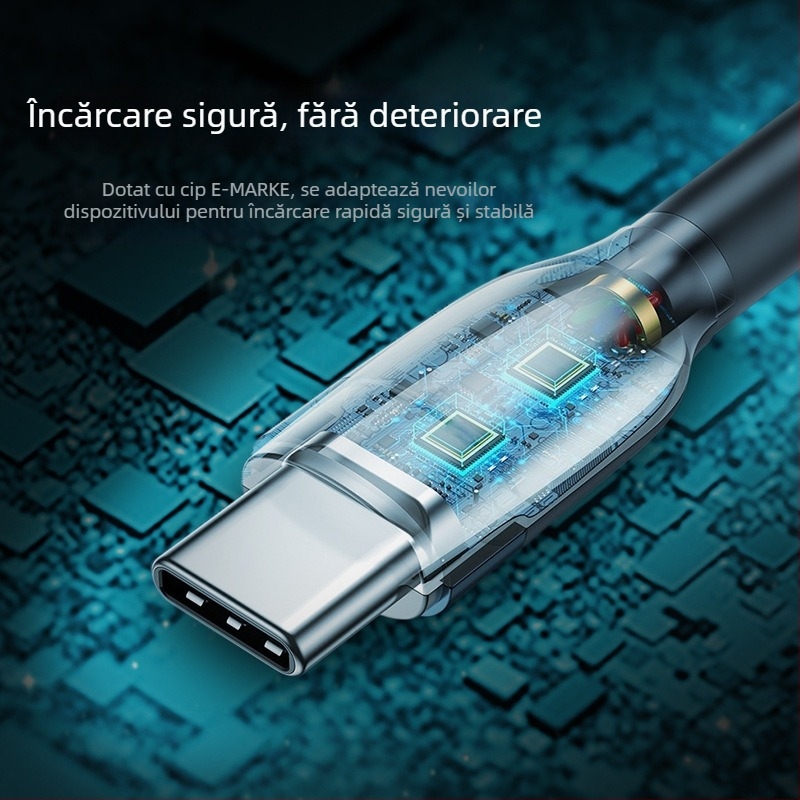 K5G Cablu de încărcare rapidă împletit cu trei interfețe: Lightning, Micro USB și Type-C; 66W Încărcare rapidă; compatibil cu Apple, Huawei, Xiaomi