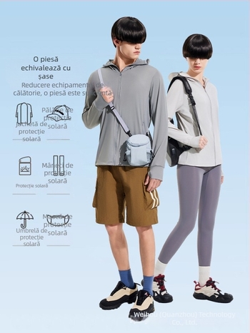 Jachetă de vânt pentru exterior cu protecție UV UPF50+, respirabilă, ultra-ușoară, uscare rapidă, cu glugă