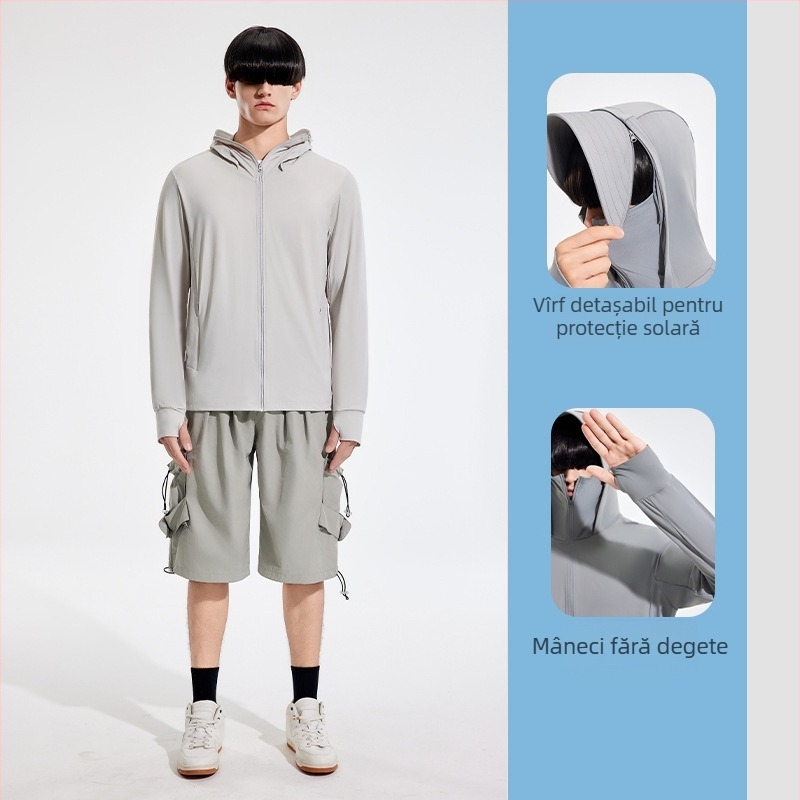 Jachetă de vânt pentru exterior cu protecție UV UPF50+, respirabilă, ultra-ușoară, uscare rapidă, cu glugă