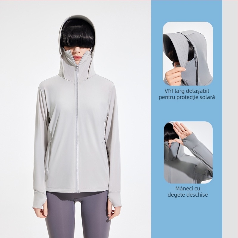 Jachetă de vânt pentru exterior cu protecție UV UPF50+, respirabilă, ultra-ușoară, uscare rapidă, cu glugă