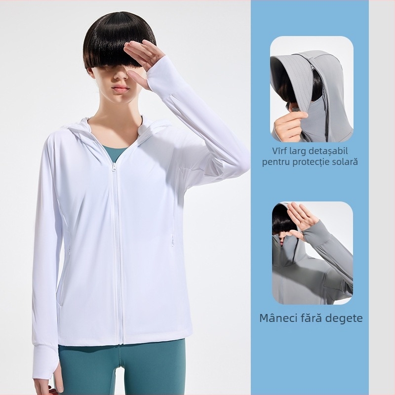 Jachetă de vânt pentru exterior cu protecție UV UPF50+, respirabilă, ultra-ușoară, uscare rapidă, cu glugă