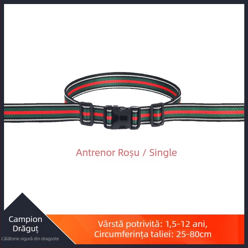 Centură de siguranță pentru scaunul din spate al unui vehicul electric cu trei roți, cu protecție dublă împotriva căderii; Materiale: aliaj de zinc, oțel/plastic, aliaj de aluminiu, nylon imitatie; Potrivit pentru motociclete, biciclete electrice și trotin