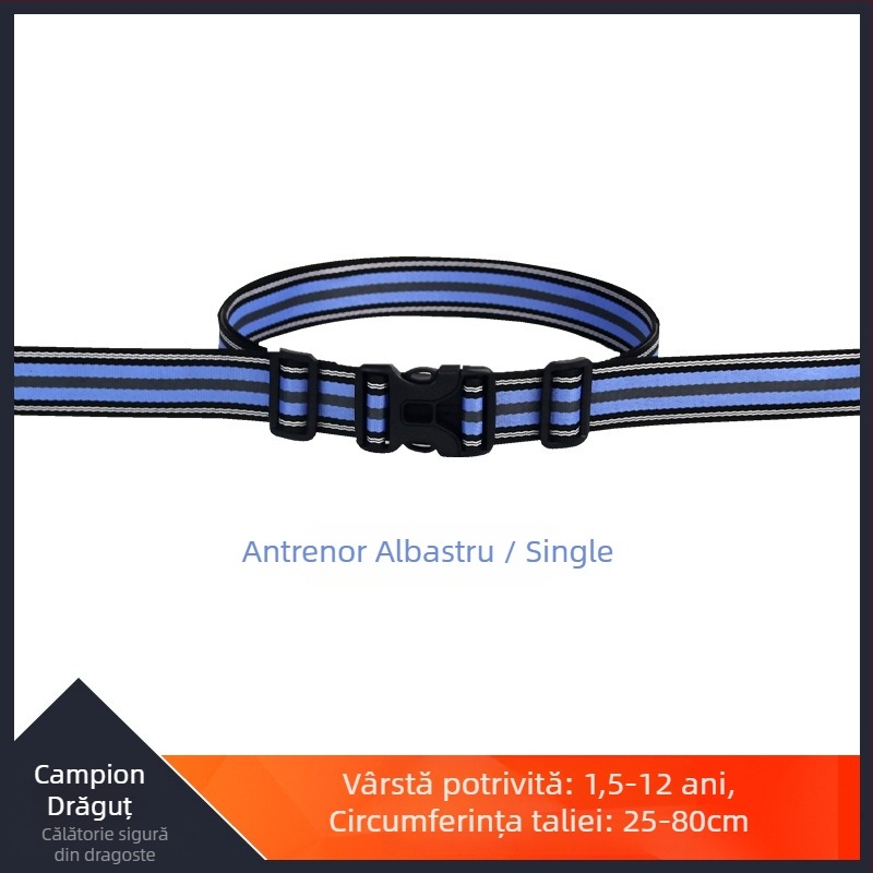 Centură de siguranță pentru scaunul din spate al unui vehicul electric cu trei roți, cu protecție dublă împotriva căderii; Materiale: aliaj de zinc, oțel/plastic, aliaj de aluminiu, nylon imitatie; Potrivit pentru motociclete, biciclete electrice și trotin