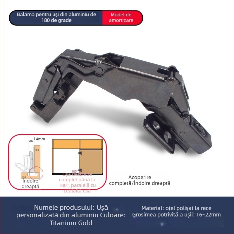 Balama pentru ușă de dulap, cadru din aluminiu, 180°, Lei Qi