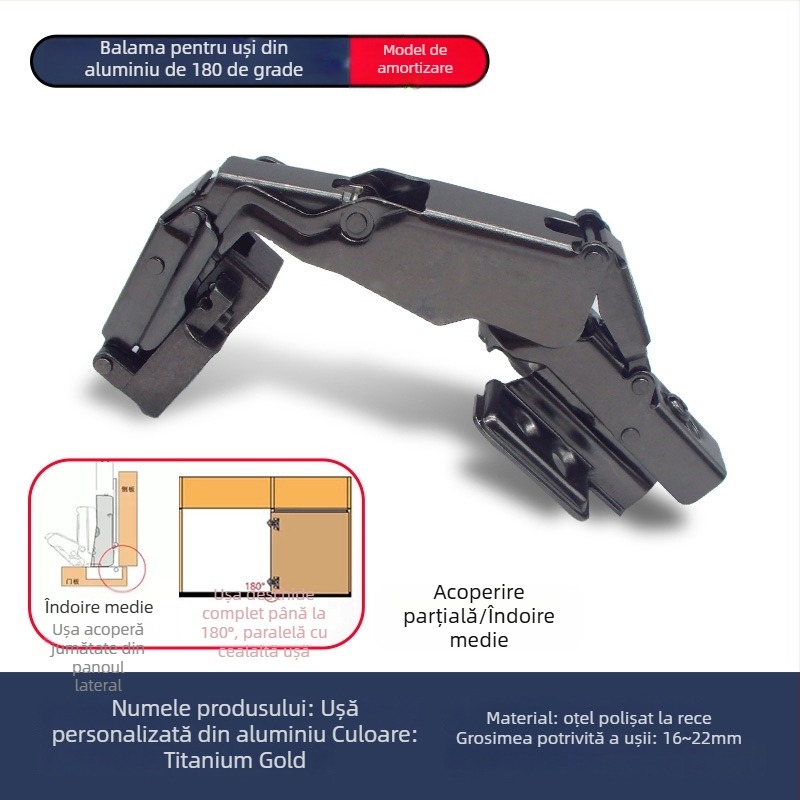 Balama pentru ușă de dulap, cadru din aluminiu, 180°, Lei Qi