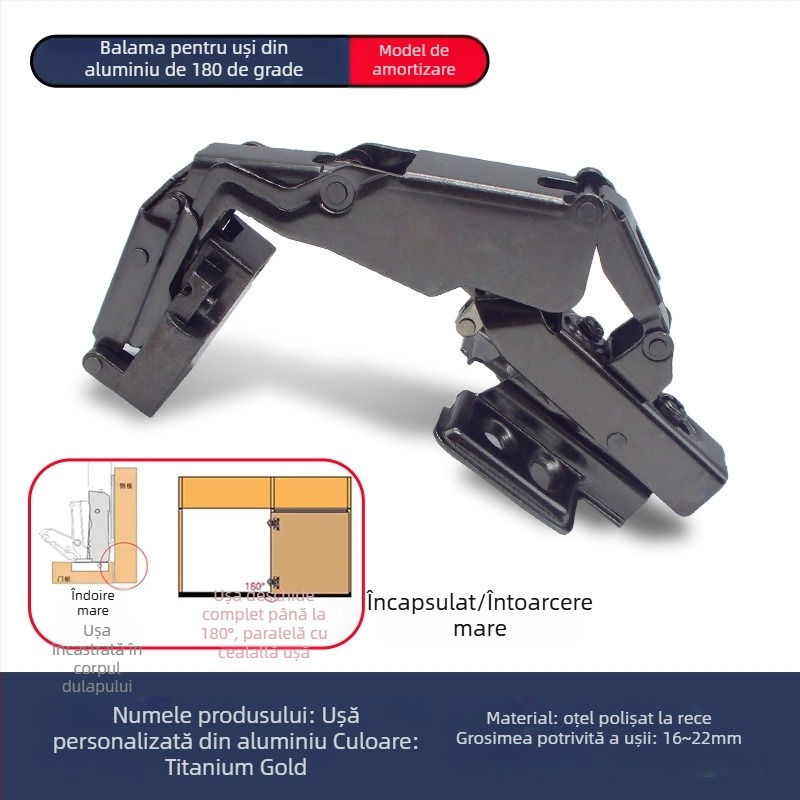 Balama pentru ușă de dulap, cadru din aluminiu, 180°, Lei Qi