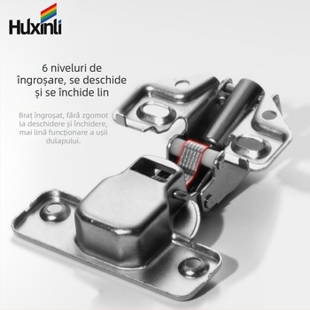 Balama cu braț scurt pentru uși de garderobă și dulapuri, stil american; material: oțel laminat la rece; placare cu cupru-nichel; amortizare hidraulică, funcționare silențioasă