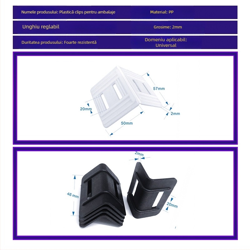 Protecții de colț pentru ambalare din PP cu catarame anti-derapare, pentru ambalare industrială — tipuri L20/L32, protecții de colț din hârtie 10 cm și 5 cm, stil greu 50 mm