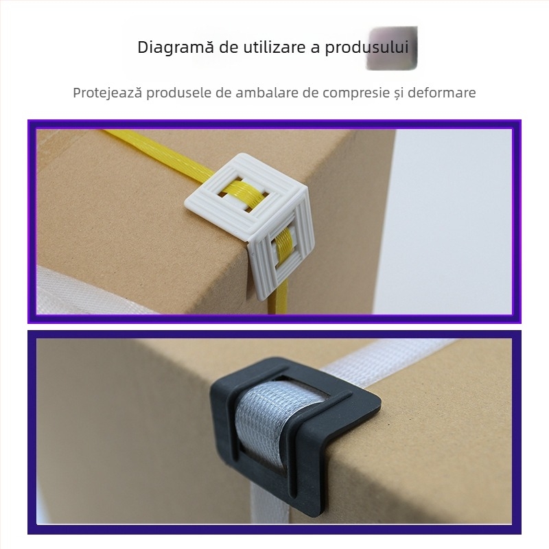 Protecții de colț pentru ambalare din PP cu catarame anti-derapare, pentru ambalare industrială — tipuri L20/L32, protecții de colț din hârtie 10 cm și 5 cm, stil greu 50 mm