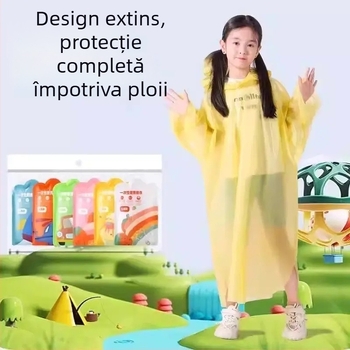 Poncho de ploaie pentru copii, PVC transparent, de unică folosință, acoperire completă, stil clasic