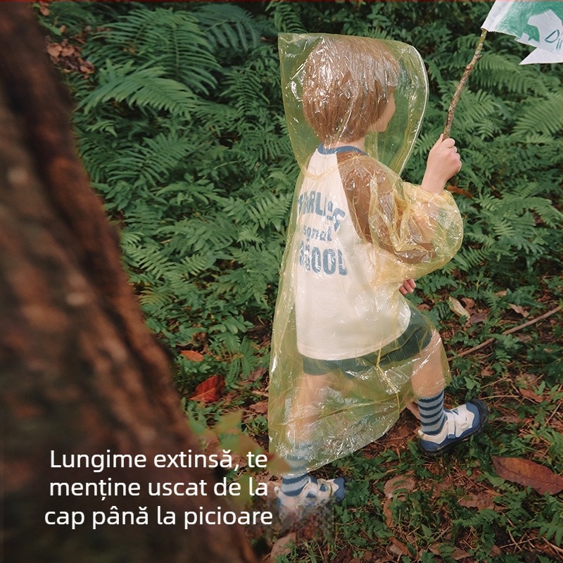 Poncho de ploaie pentru copii, de unică folosință, din rezină PE, portabil pentru călătorii