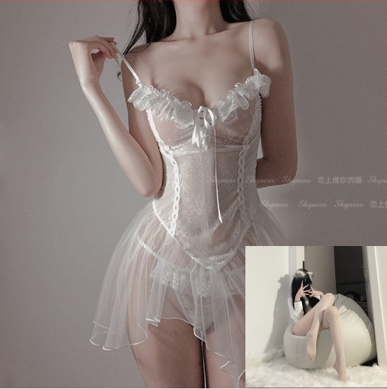 Lenjerie din dantelă cu plasă, piesă unică, cu bretele, inspirată de uniformă, stil prințesă, pentru femei