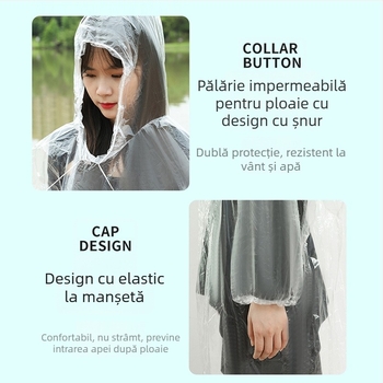 Poncho de ploaie portabil pentru adulți, de unică folosință, material TPE, grosime 1,5 mm, greutate 13 g