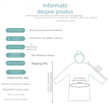 Poncho de ploaie portabil pentru adulți, de unică folosință, material TPE, grosime 1,5 mm, greutate 13 g