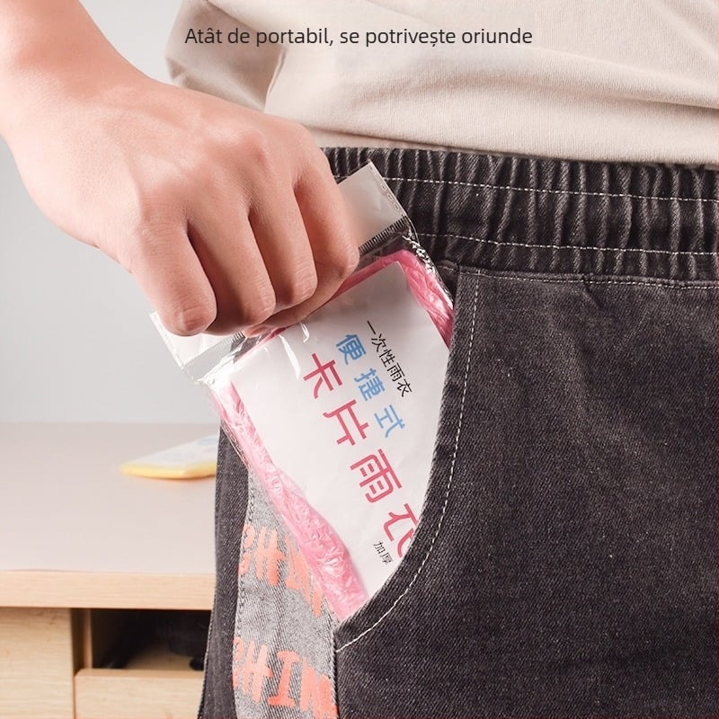Poncho de ploaie portabil pentru adulți, de unică folosință, material TPE, grosime 1,5 mm, greutate 13 g