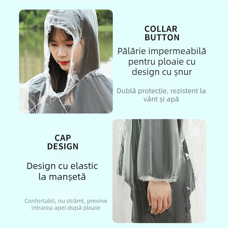 Poncho de ploaie portabil pentru adulți, de unică folosință, material TPE, grosime 1,5 mm, greutate 13 g