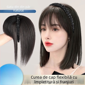 Piesă de perucă din păr real – bandă pentru cap cu cristale, păr drept, înlocuire într-un singur fragment, poate fi vopsită