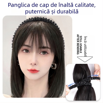 Piesă de perucă din păr real – bandă pentru cap cu cristale, păr drept, înlocuire într-un singur fragment, poate fi vopsită