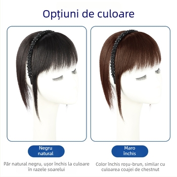 Piesă de perucă din păr real – bandă pentru cap cu cristale, păr drept, înlocuire într-un singur fragment, poate fi vopsită