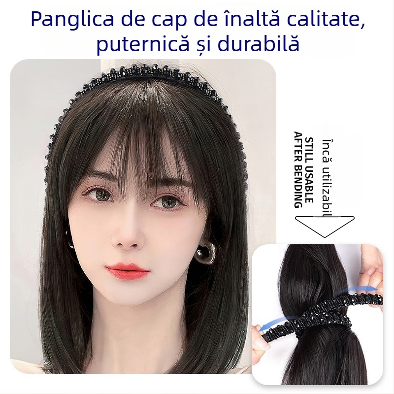 Piesă de perucă din păr real – bandă pentru cap cu cristale, păr drept, înlocuire într-un singur fragment, poate fi vopsită
