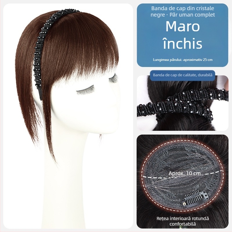 Piesă de perucă din păr real – bandă pentru cap cu cristale, păr drept, înlocuire într-un singur fragment, poate fi vopsită