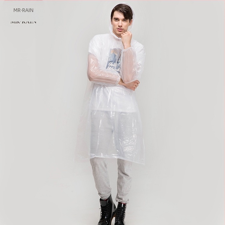 Poncho de ploaie de unică folosință – țesătură PE, 0.02 mm grosime, strat impermeabil PE, pentru adulți, drumeții