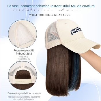 Șapcă-perucă integrată pentru femei, plasă respirabilă, design subțire, păr scurt drept, model AT1034, mătase rezistentă la temperaturi înalte, 205 g, Nu poate fi vopsită