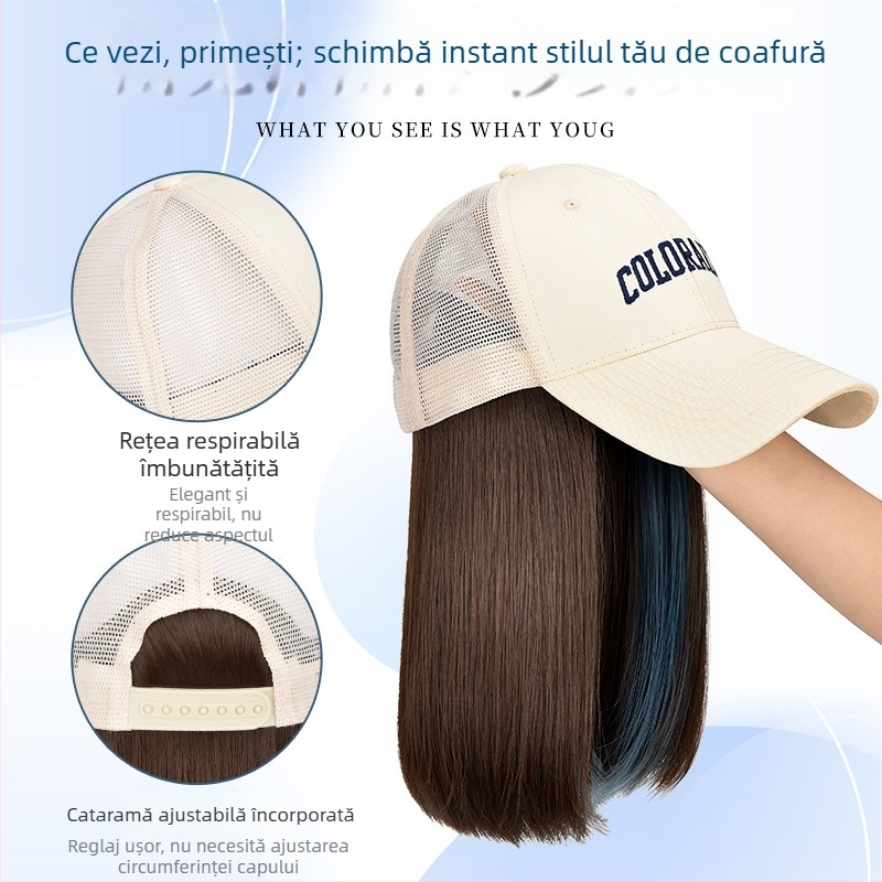 Șapcă-perucă integrată pentru femei, plasă respirabilă, design subțire, păr scurt drept, model AT1034, mătase rezistentă la temperaturi înalte, 205 g, Nu poate fi vopsită