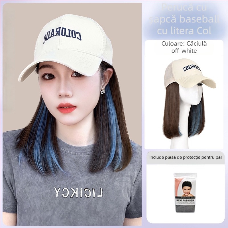 Șapcă-perucă integrată pentru femei, plasă respirabilă, design subțire, păr scurt drept, model AT1034, mătase rezistentă la temperaturi înalte, 205 g, Nu poate fi vopsită