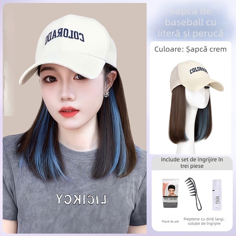 Șapcă-perucă integrată pentru femei, plasă respirabilă, design subțire, păr scurt drept, model AT1034, mătase rezistentă la temperaturi înalte, 205 g, Nu poate fi vopsită