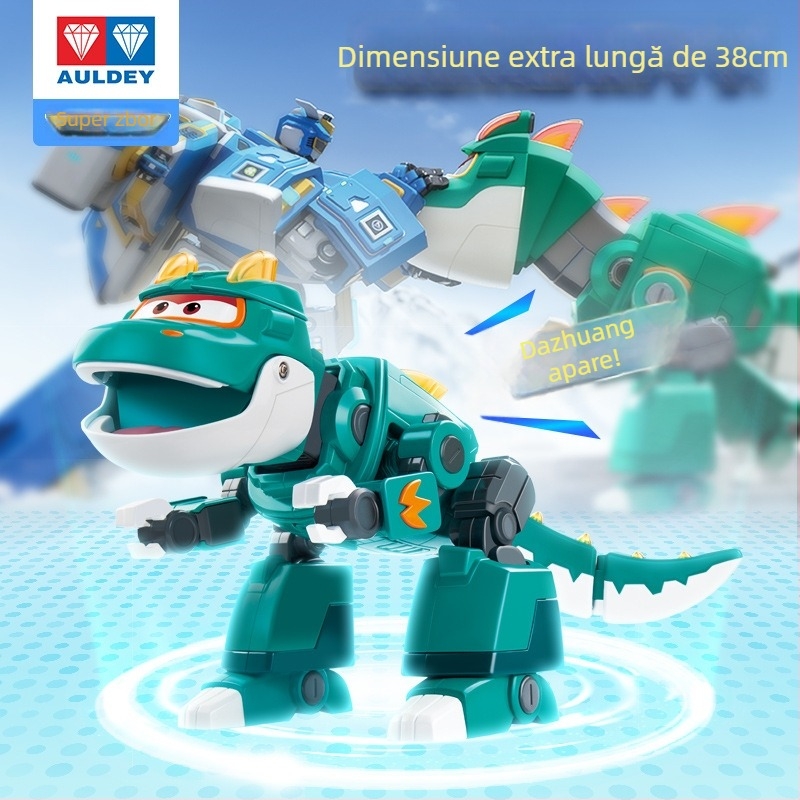 Robot dinozaur transformabil cu sunet și lumină și efect de ceață — Super Flying Hero, personaj anime, pentru copii 7–14 ani