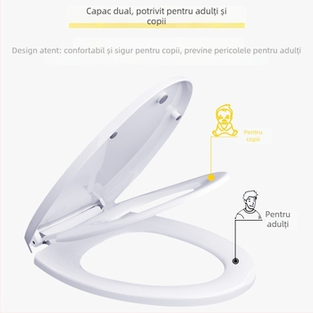 Capac de toaletă pentru adulți și copii, dublu utilizare, material placă PP, amortizor, distanța dintre găuri reglabilă 10–20 cm, OEM